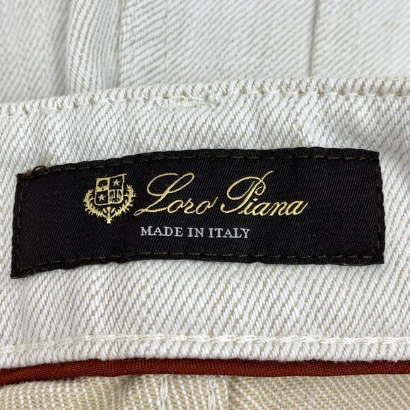 Loro Piana White Wide-Leg Cotton Denim Pants Size 38 S Made In Italy With Logo L - Picture 5 of 7